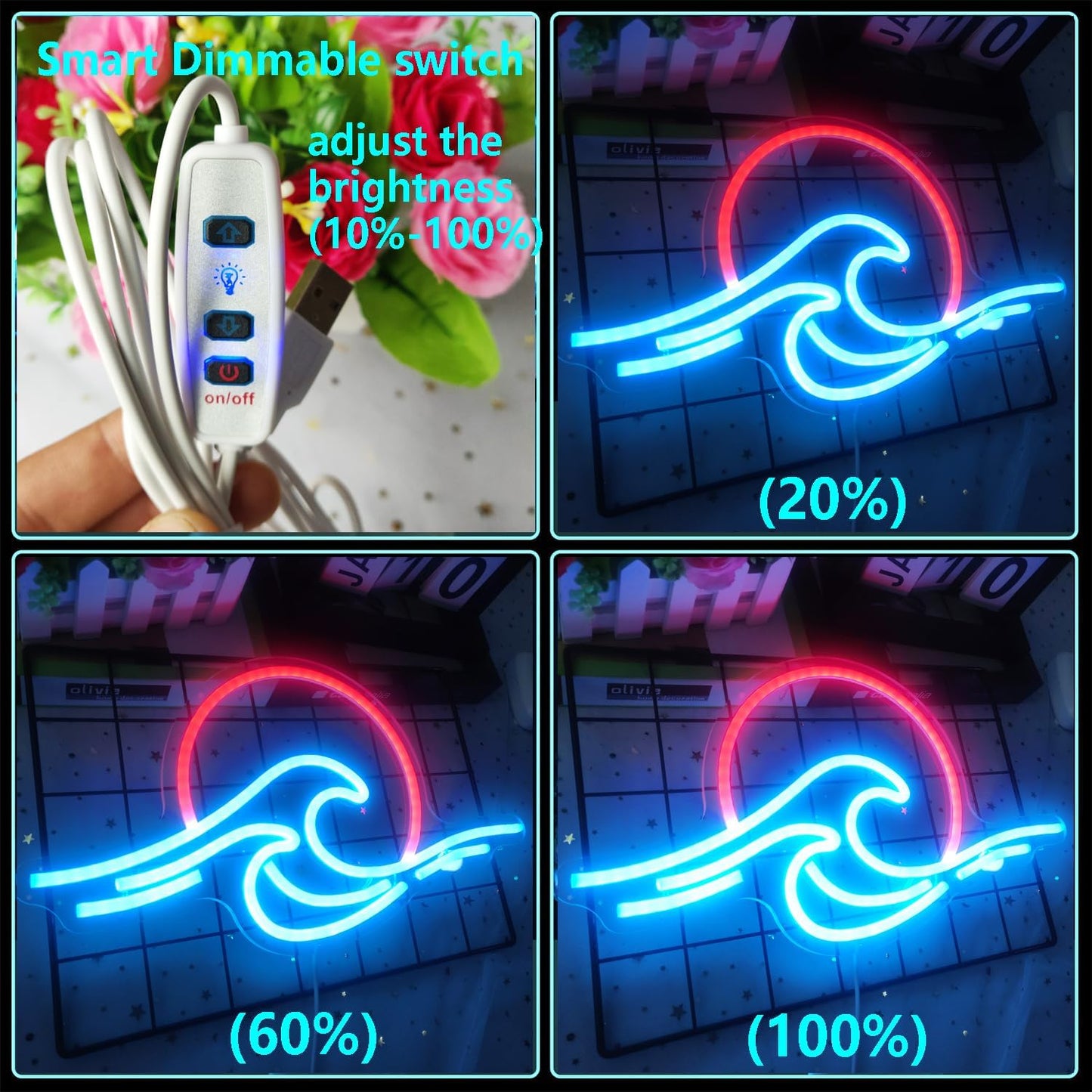 Ocean Wave & Sunrise Neon Sign - LED Wall Light for Surf Lovers, Beach Decor & Aesthetic Rooms - Deen neon