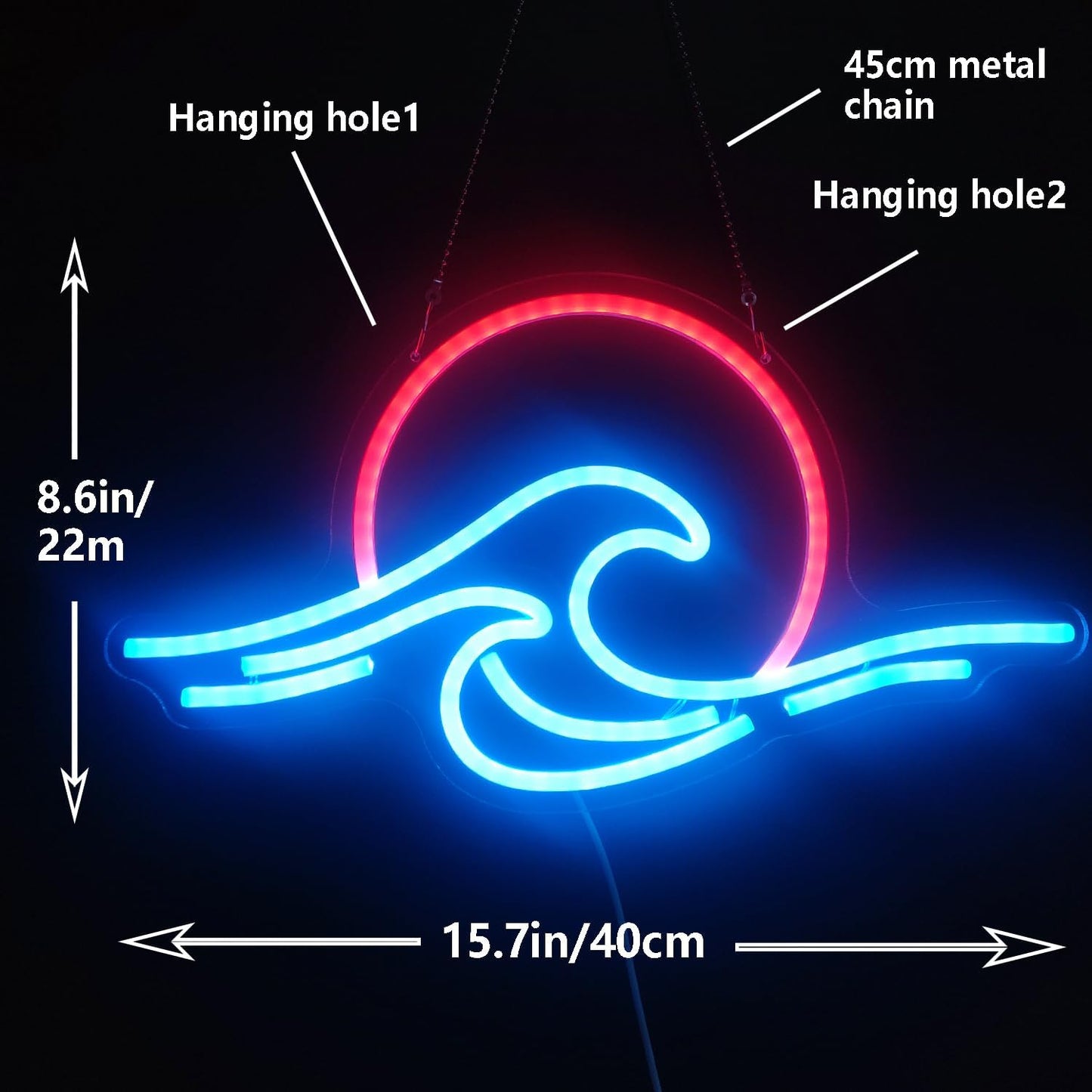 Ocean Wave & Sunrise Neon Sign - LED Wall Light for Surf Lovers, Beach Decor & Aesthetic Rooms - Deen neon
