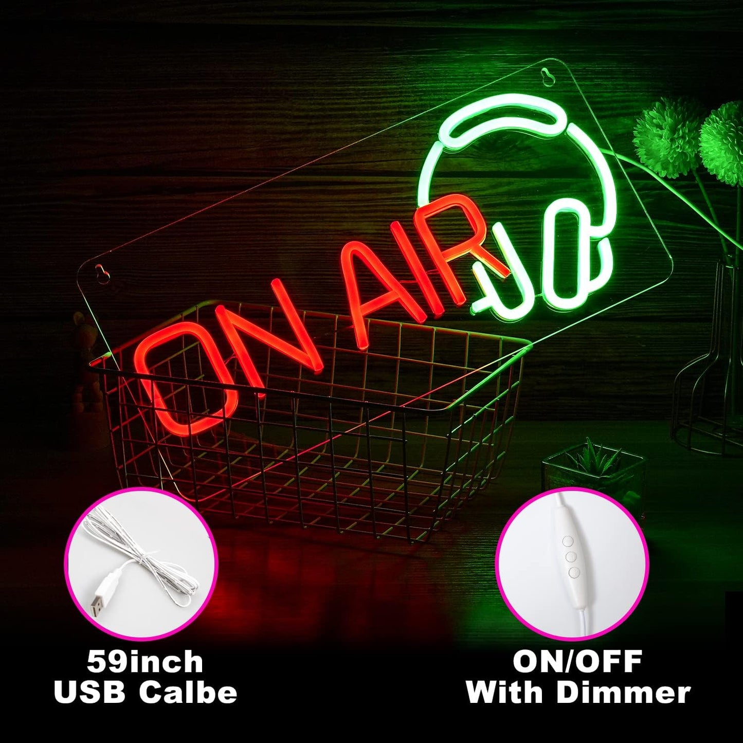 ON AIR Headphones Red Neon Sign – Studio & Podcast Room Décor - Deen neon