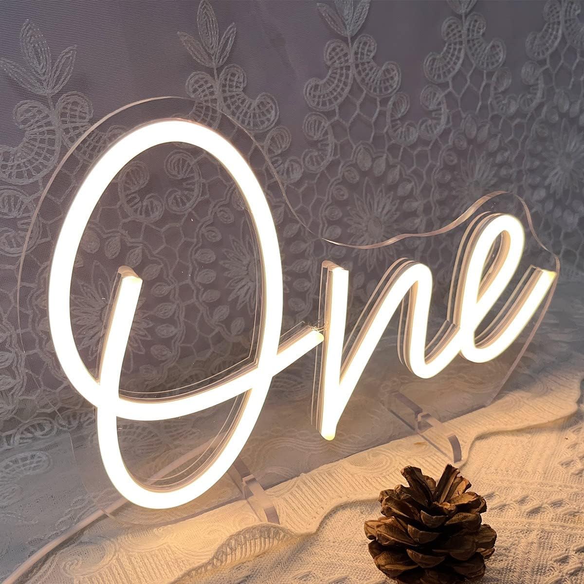 ONE Neon Sign - White LED Birthday Decoration Light for 1st Birthday Party & Baby Shower - Deen neon