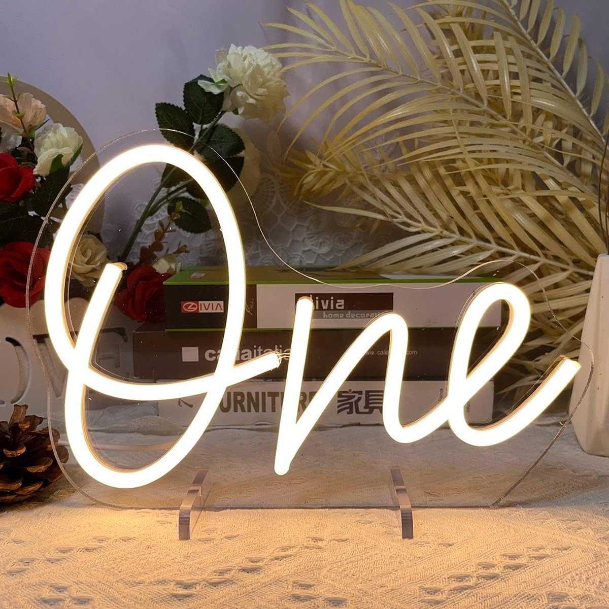 ONE Neon Sign - White LED Birthday Decoration Light for 1st Birthday Party & Baby Shower - Deen neon