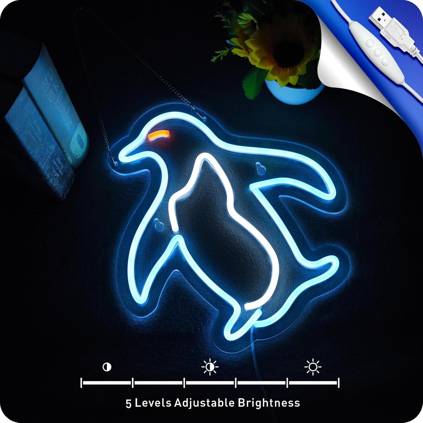 Cute open arms penguin LED neon sign for kids room or nursery wall decor