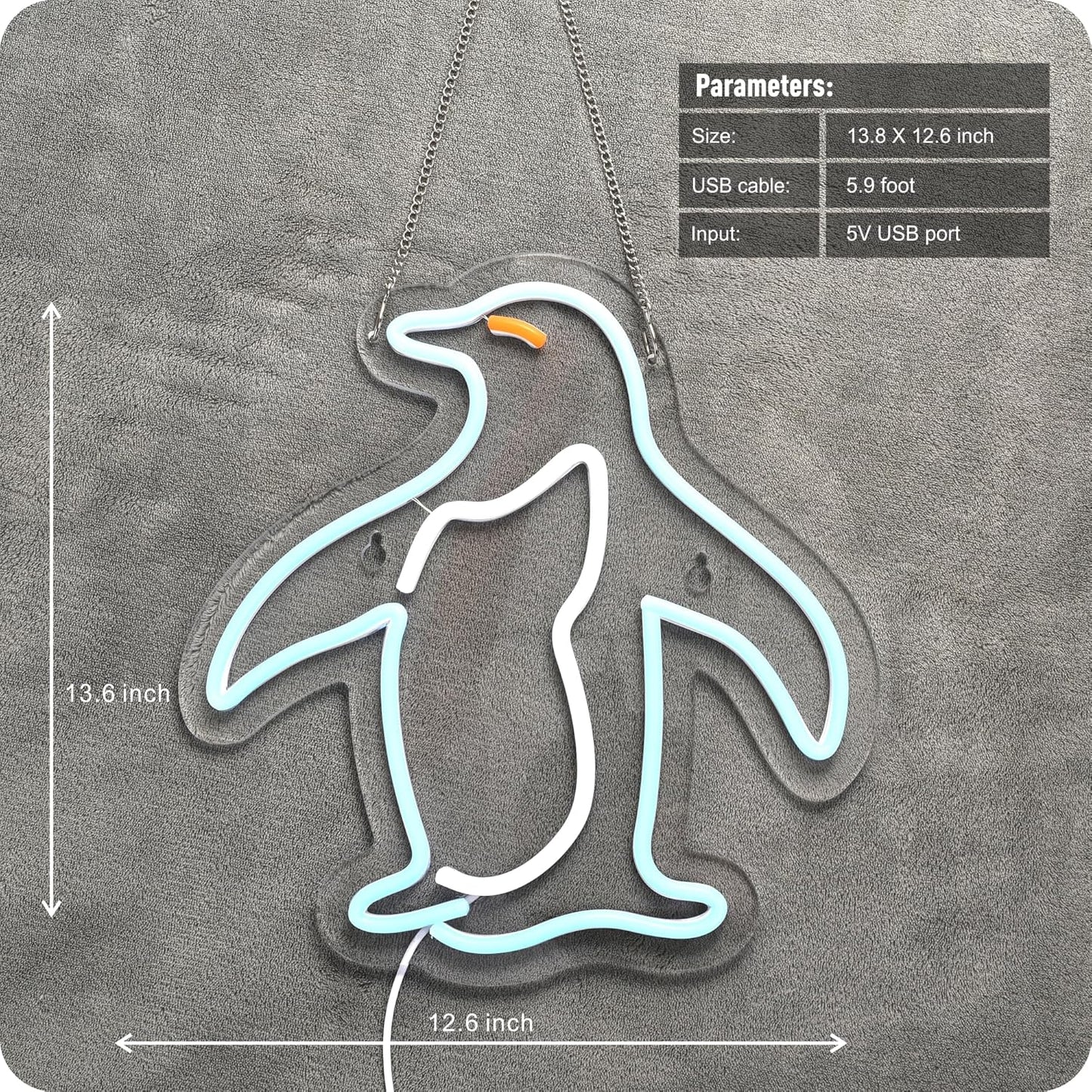 Cute open arms penguin LED neon sign for kids room or nursery wall decor