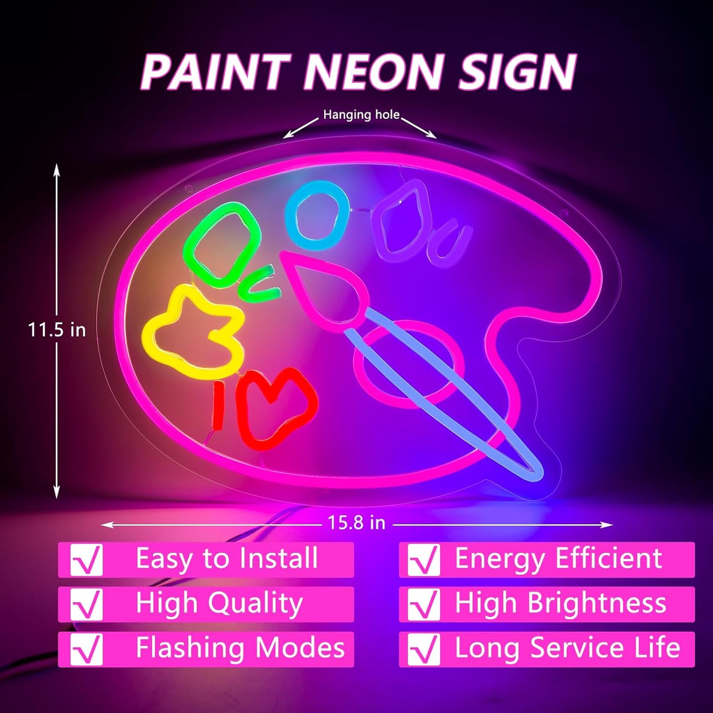 Painter’s palette neon sign LED light for artists, studios, and creative spaces