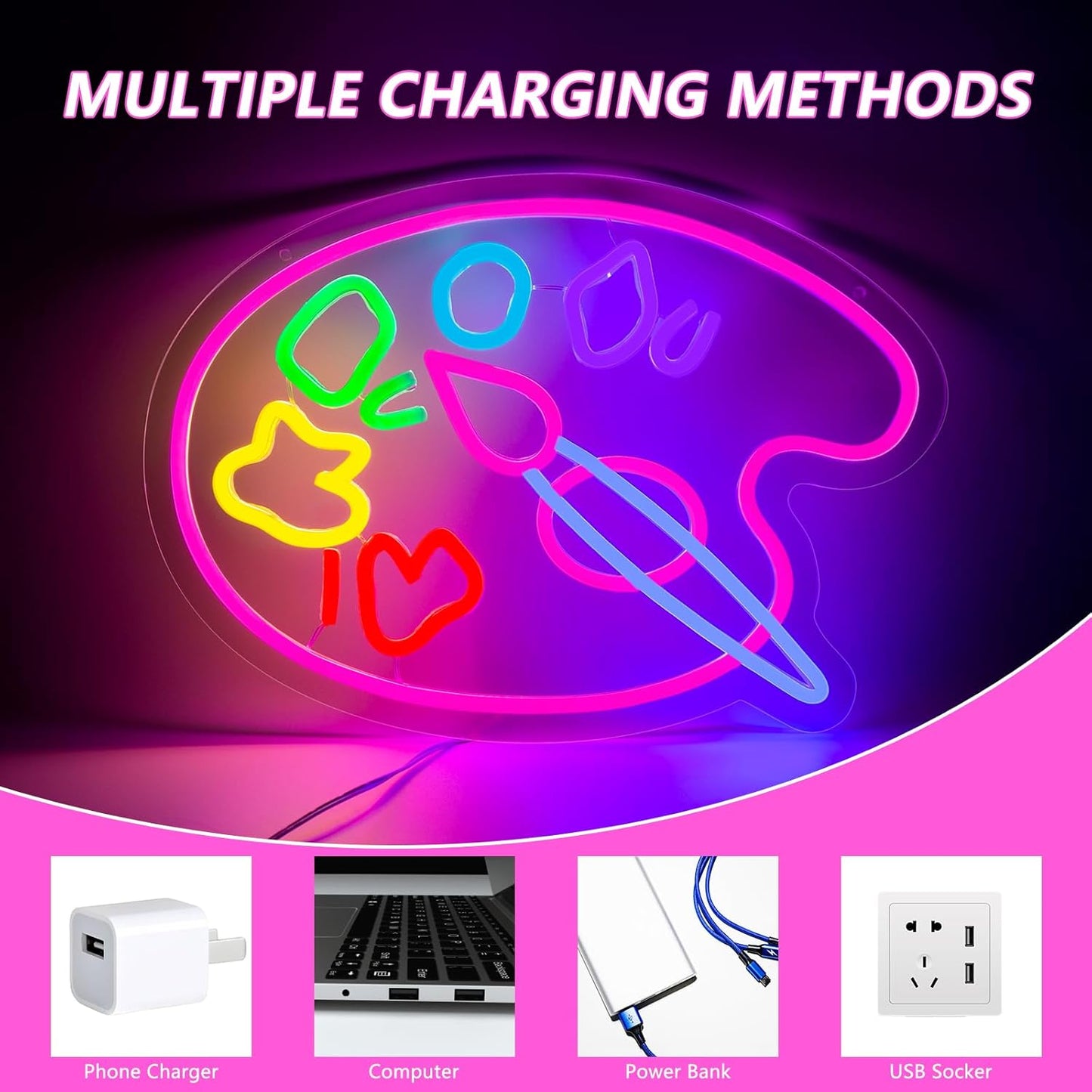 Painter’s palette neon sign LED light for artists, studios, and creative spaces