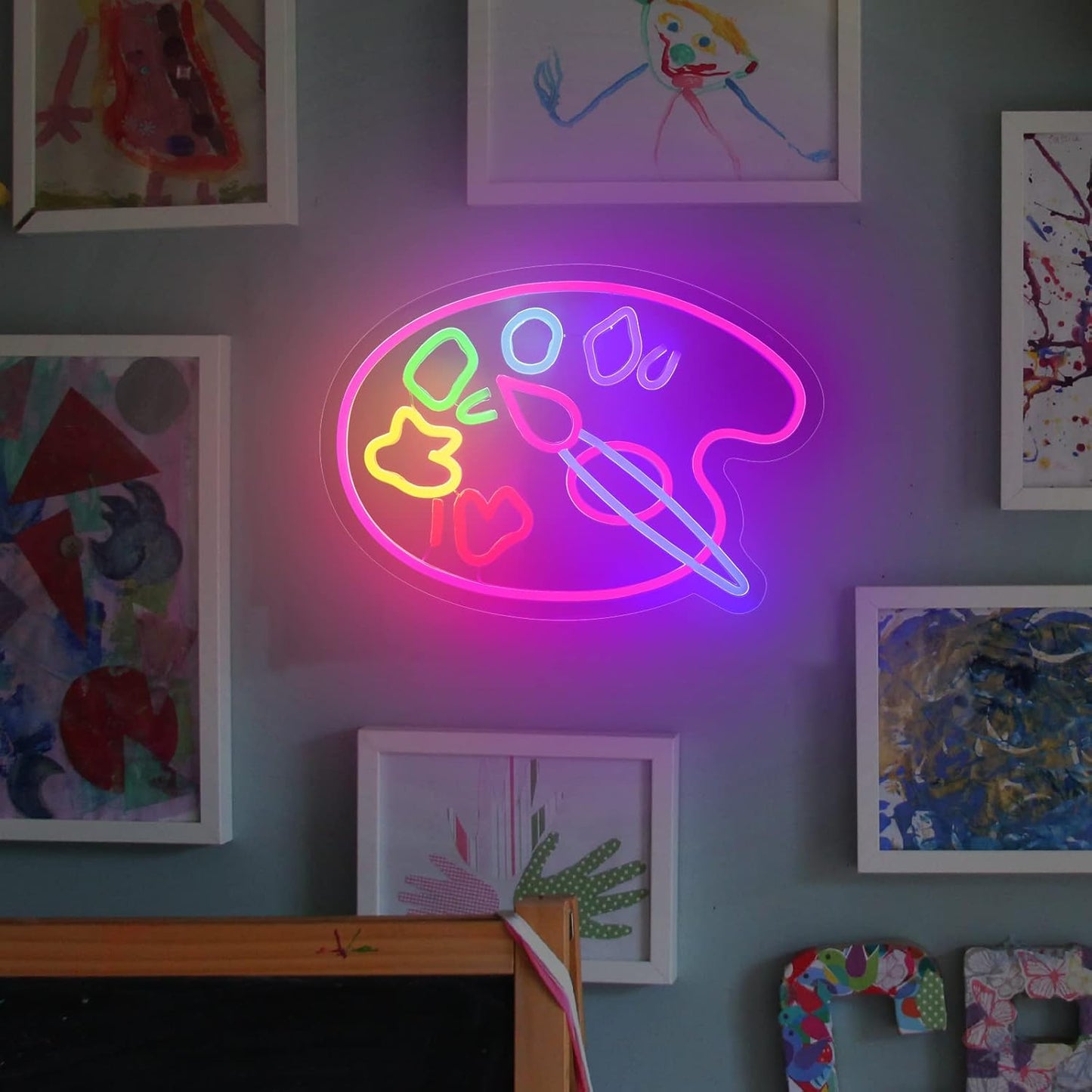Painter’s palette neon sign LED light for artists, studios, and creative spaces