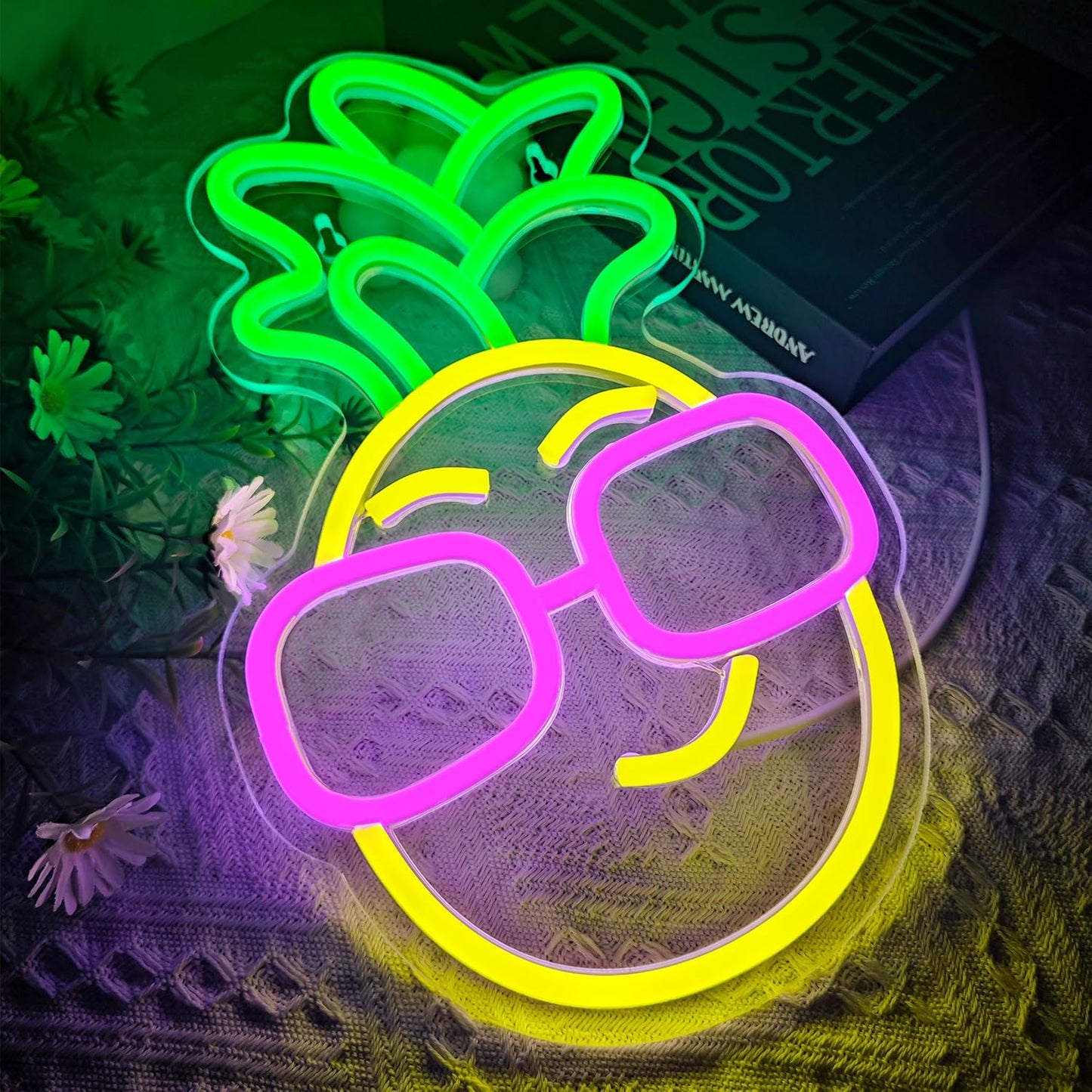 Pineapple Neon Sign with Sunglasses – Fun LED Light for Home & Bar Decor