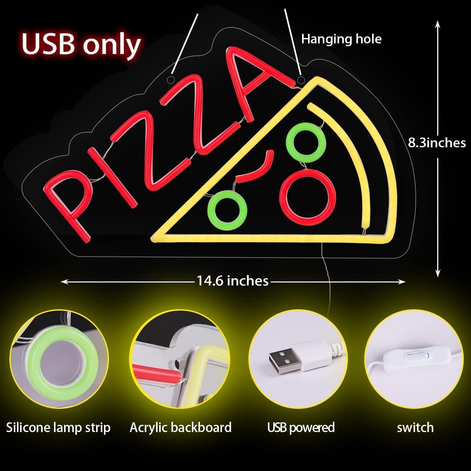 Pizza Neon Sign โ LED Wall Light for Kitchen, Restaurant, Bar & Game Room Decor - Deen neon