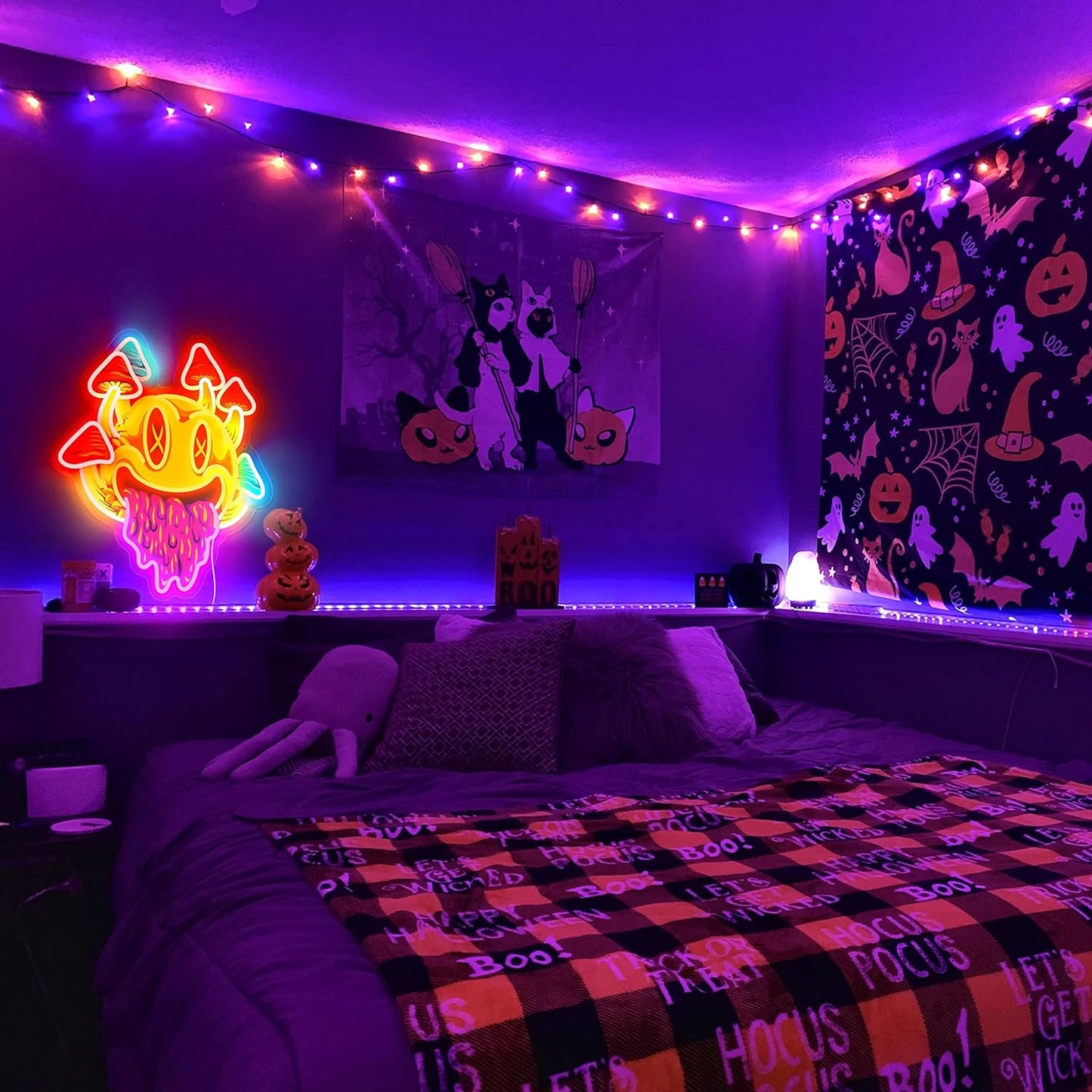 Psychedelic Smiley Mushroom Neon Sign - Trippy LED Wall Light for Room & Bar Decor