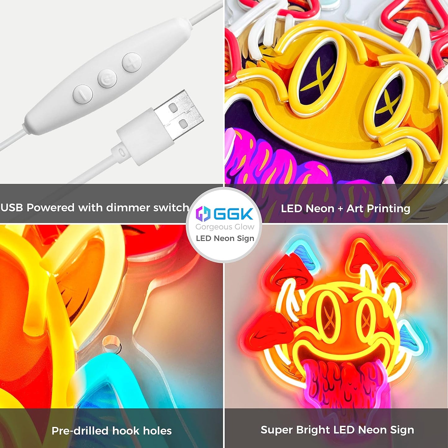 Psychedelic Smiley Mushroom Neon Sign - Trippy LED Wall Light for Room & Bar Decor