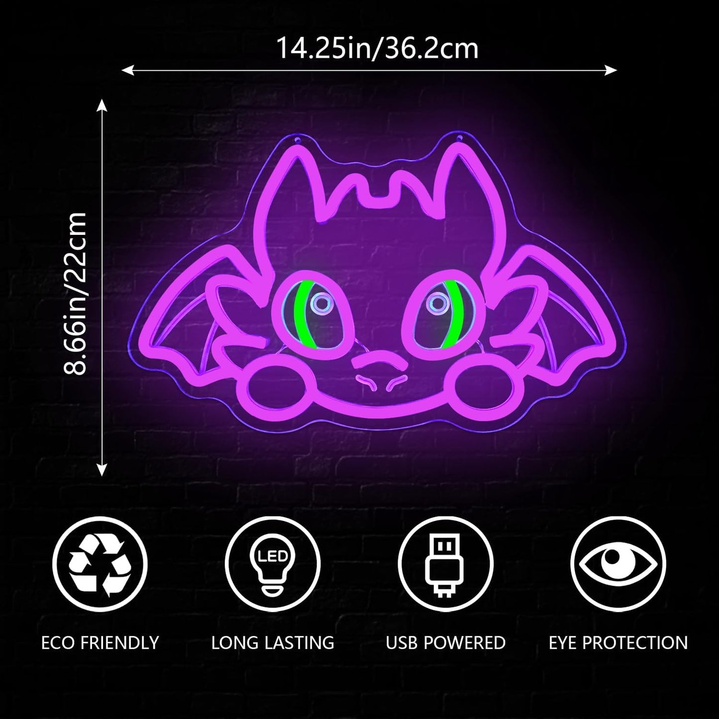 Purple cute bat neon sign LED light for kids room or Halloween wall decor
