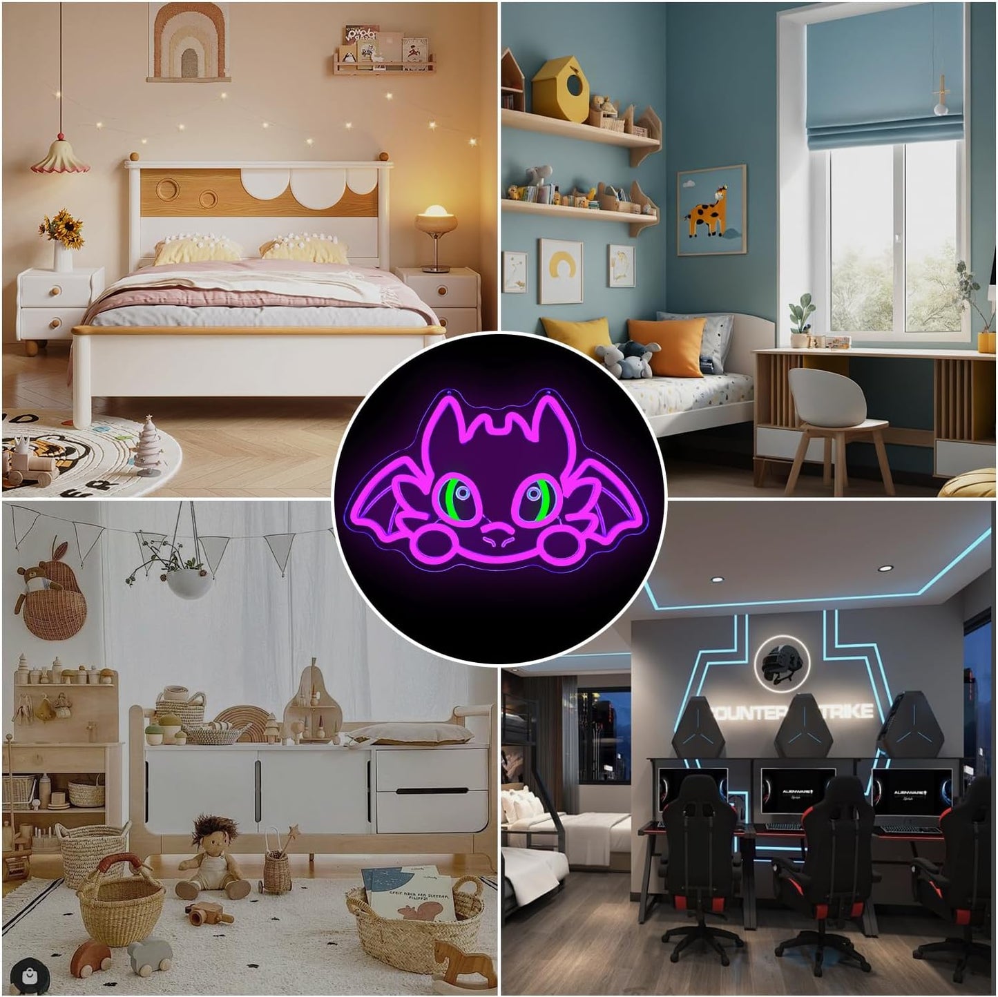 Purple cute bat neon sign LED light for kids room or Halloween wall decor