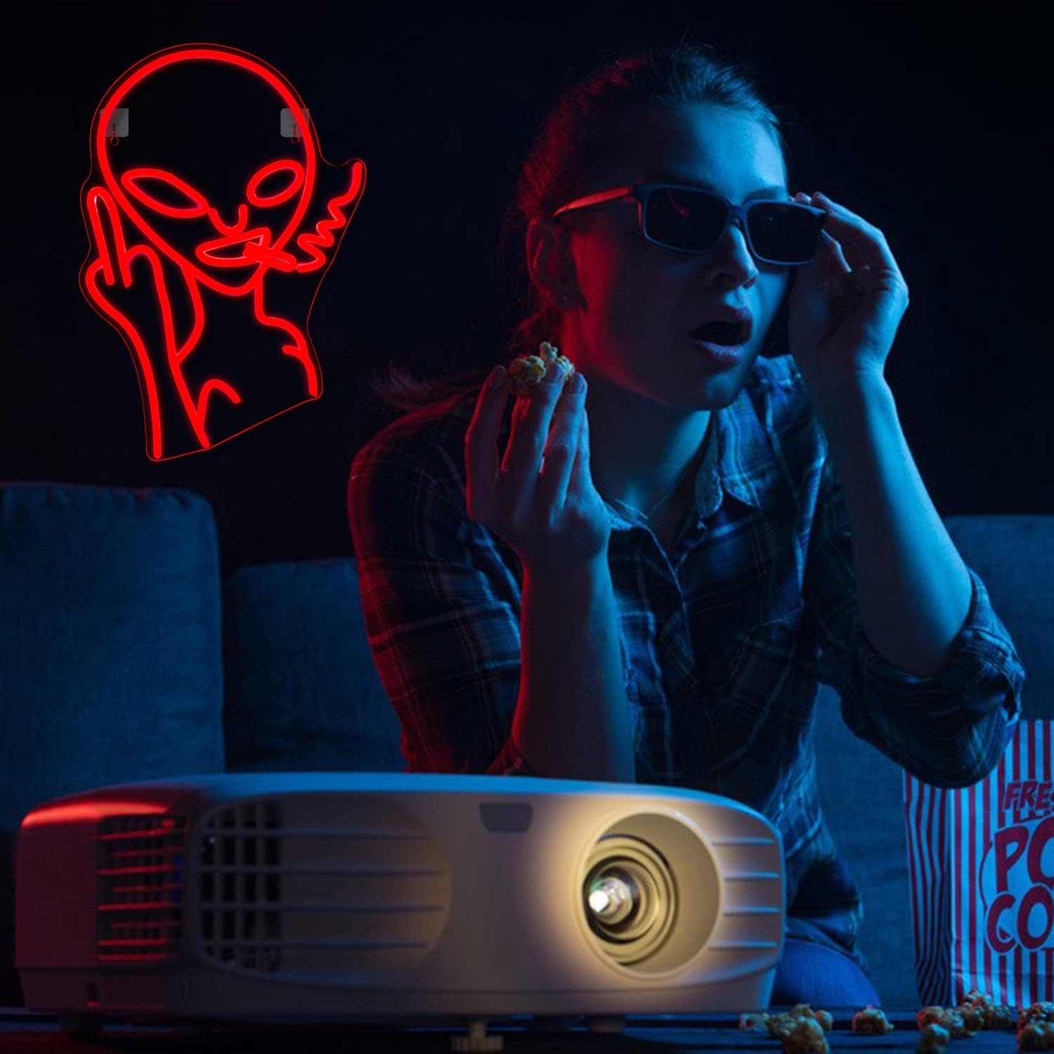 Red Alien Neon Sign - Middle Finger Smoking LED Wall Light for Bar & Man Cave - Deen neon
