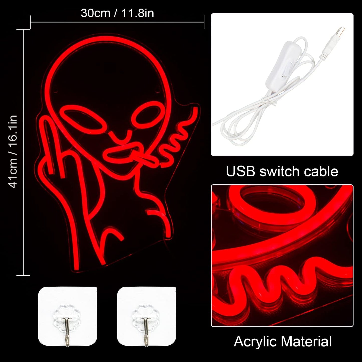 Red Alien Neon Sign - Middle Finger Smoking LED Wall Light for Bar & Man Cave - Deen neon