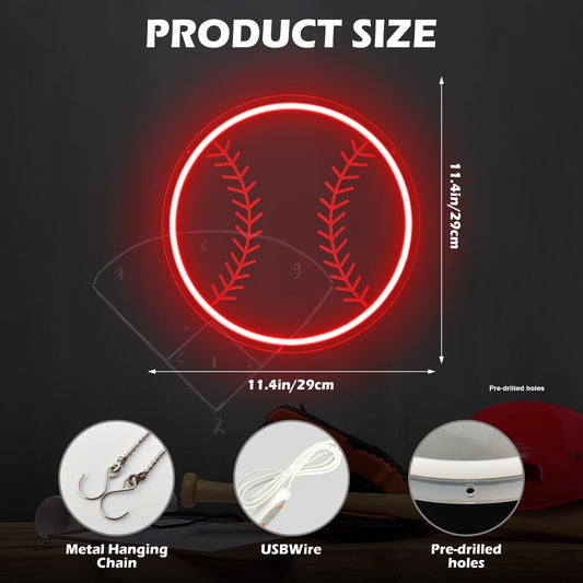 Red baseball neon sign LED wall decor light for sports fans and game rooms