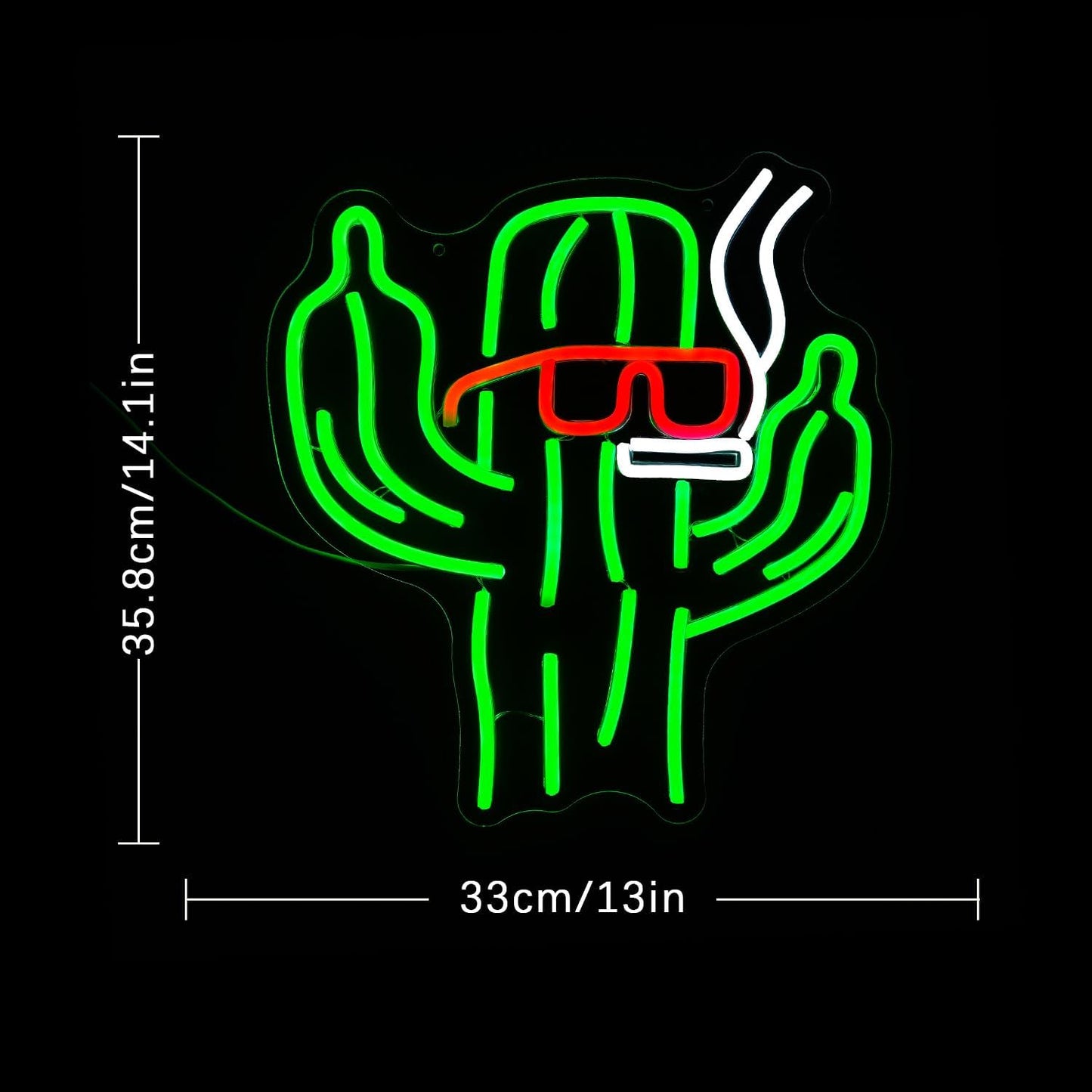 Rebellious cactus neon sign with sunglasses, cigarette, and middle fingers