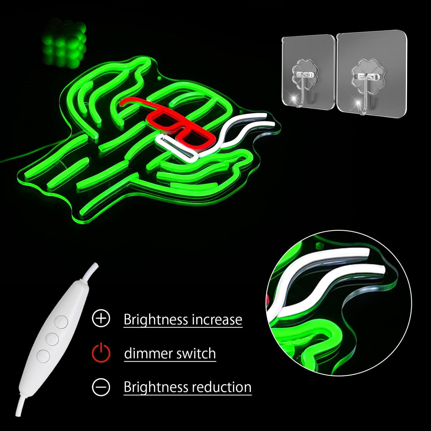 Rebellious cactus neon sign with sunglasses, cigarette, and middle fingers