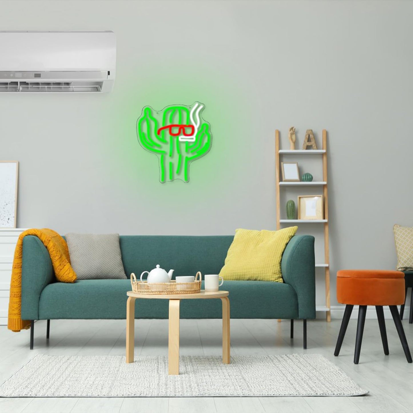 Rebellious cactus neon sign with sunglasses, cigarette, and middle fingers