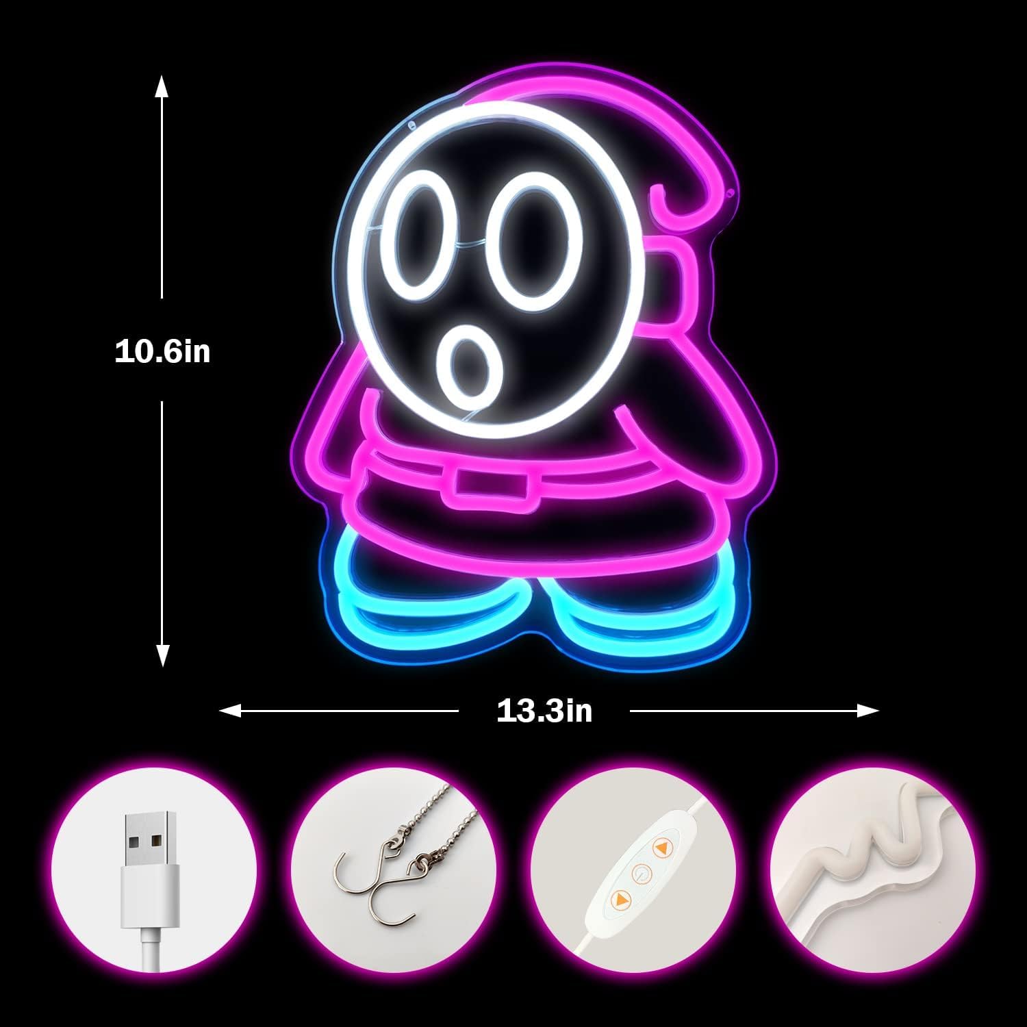 Shy Guy LED Neon Sign - Retro Gaming Wall Decor for Bedroom & Game Room - Deen neon