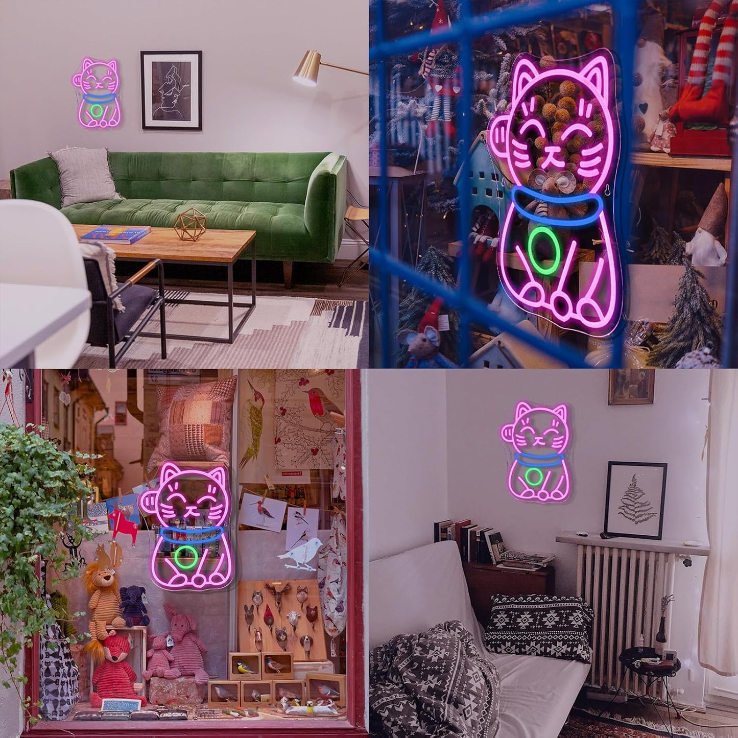 Colorful cartoon cat neon sign in sitting position, LED wall decor for bedrooms or gaming rooms