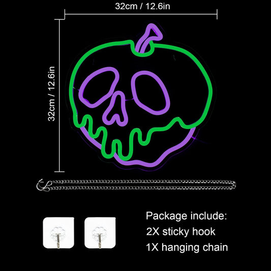 Skull Apple Neon Sign – Spooky & Aesthetic LED Light for Halloween & Gothic Decor - Deen neon