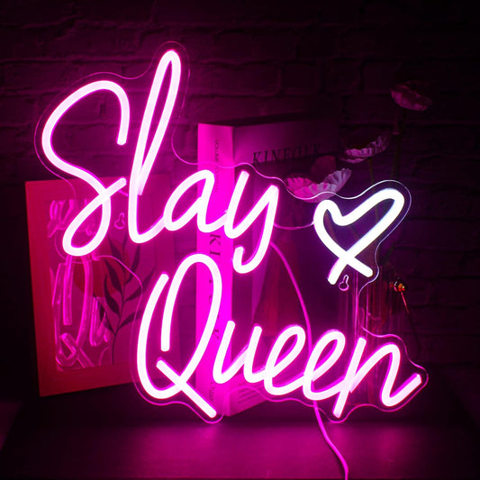 SLAY QUEEN Neon Sign - LED Wall Light for Glam Room & Bedroom Decor