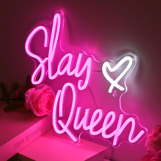 SLAY QUEEN Neon Sign - LED Wall Light for Glam Room & Bedroom Decor