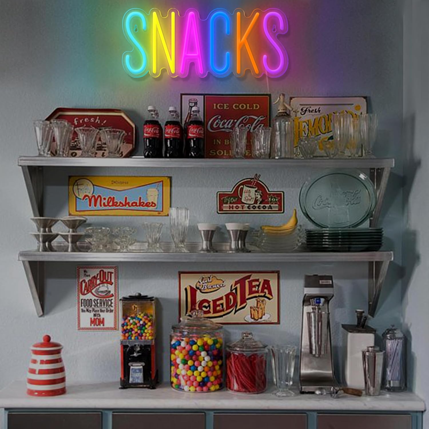 Colorful “Snacks” LED neon light sign for kitchen or snack bar wall decor