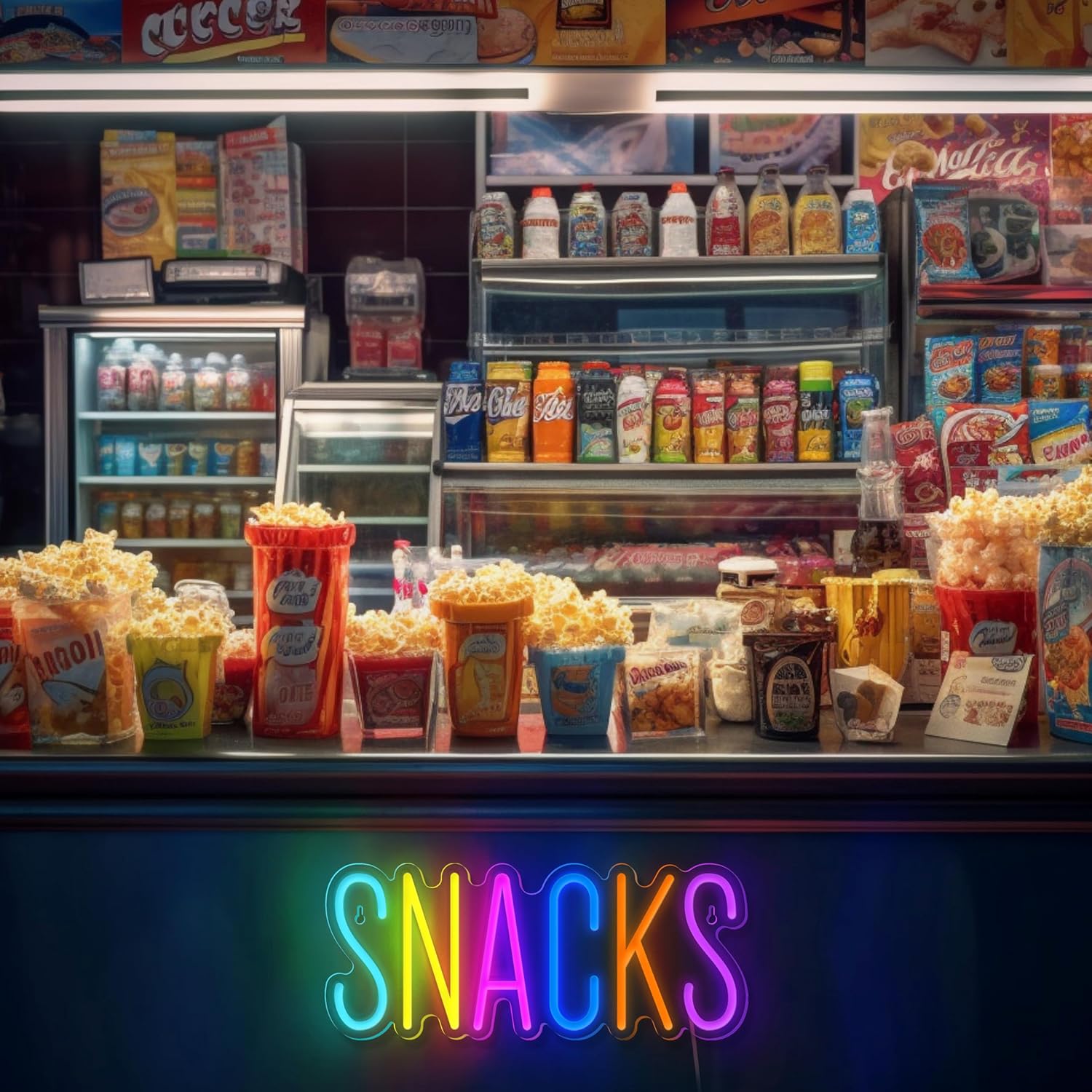 Colorful “Snacks” LED neon light sign for kitchen or snack bar wall decor