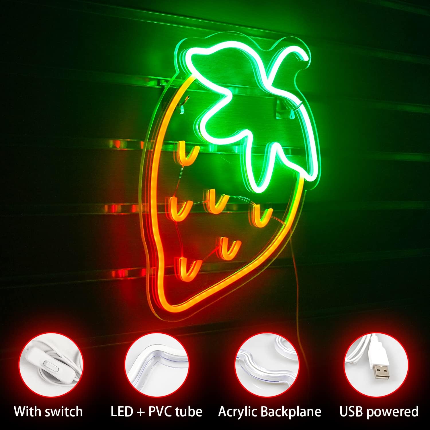 Strawberry Neon Sign - LED Wall Light for Bedroom, Bar, Cafe & Party Decor - Deen neon