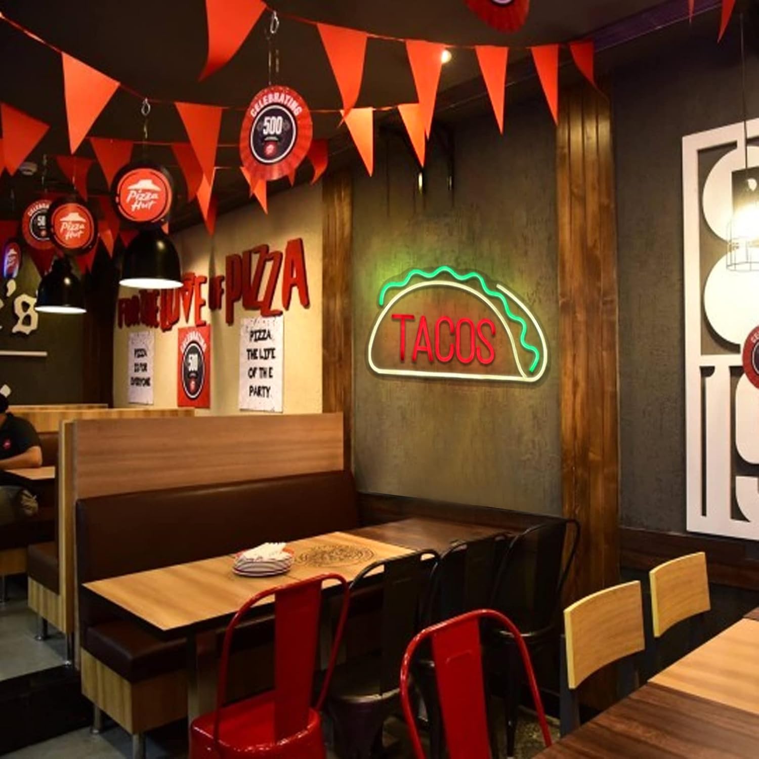 Tacos Neon Sign - LED Taco Shape Light for Mexican Restaurants, Food Trucks & Bars - Deen neon