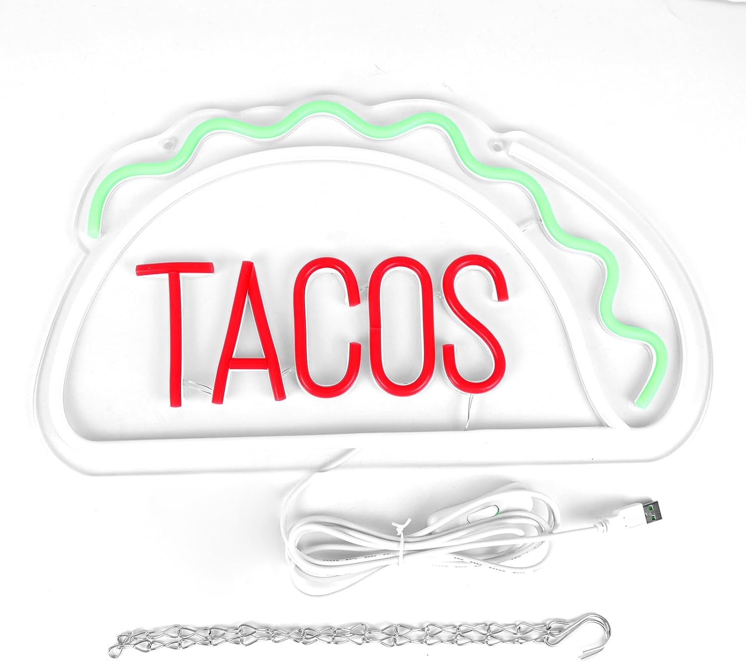 Tacos Neon Sign - LED Taco Shape Light for Mexican Restaurants, Food Trucks & Bars - Deen neon