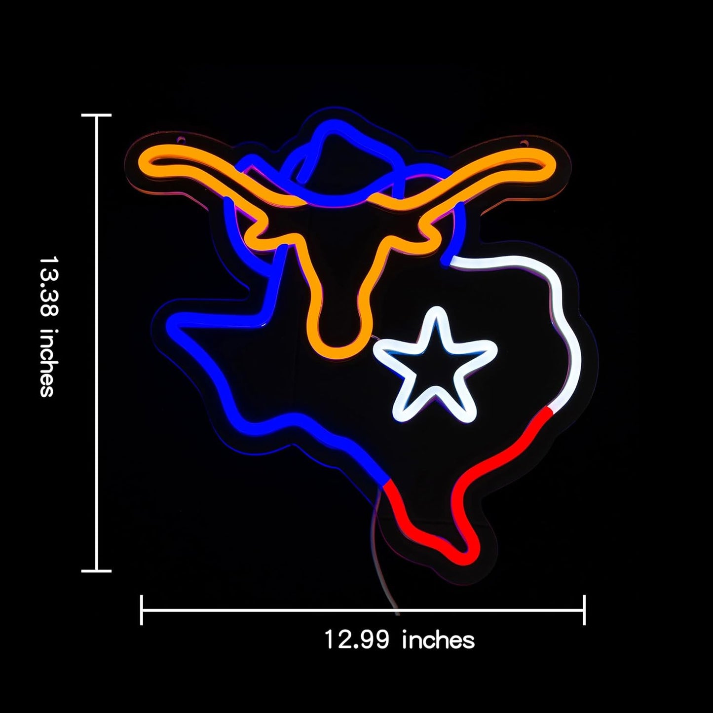 Colorful Texas longhorn bull neon sign in bright LED lights