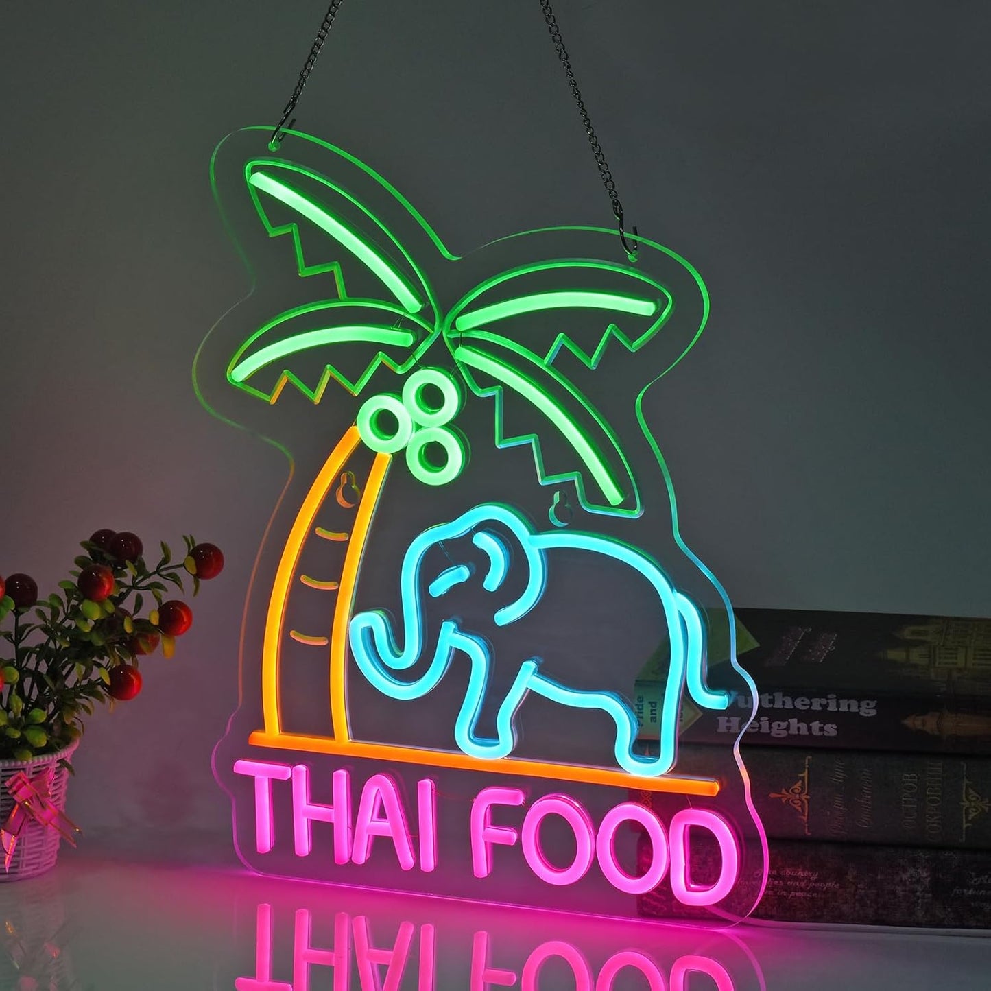 LED Thai food neon sign with elephant and palm tree design for restaurant decor