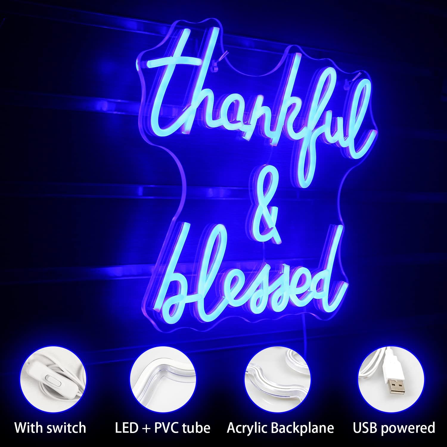 Thankful Blessed" Neon Sign – LED Wall Light for Home & Cozy Room Decor - Deen neon