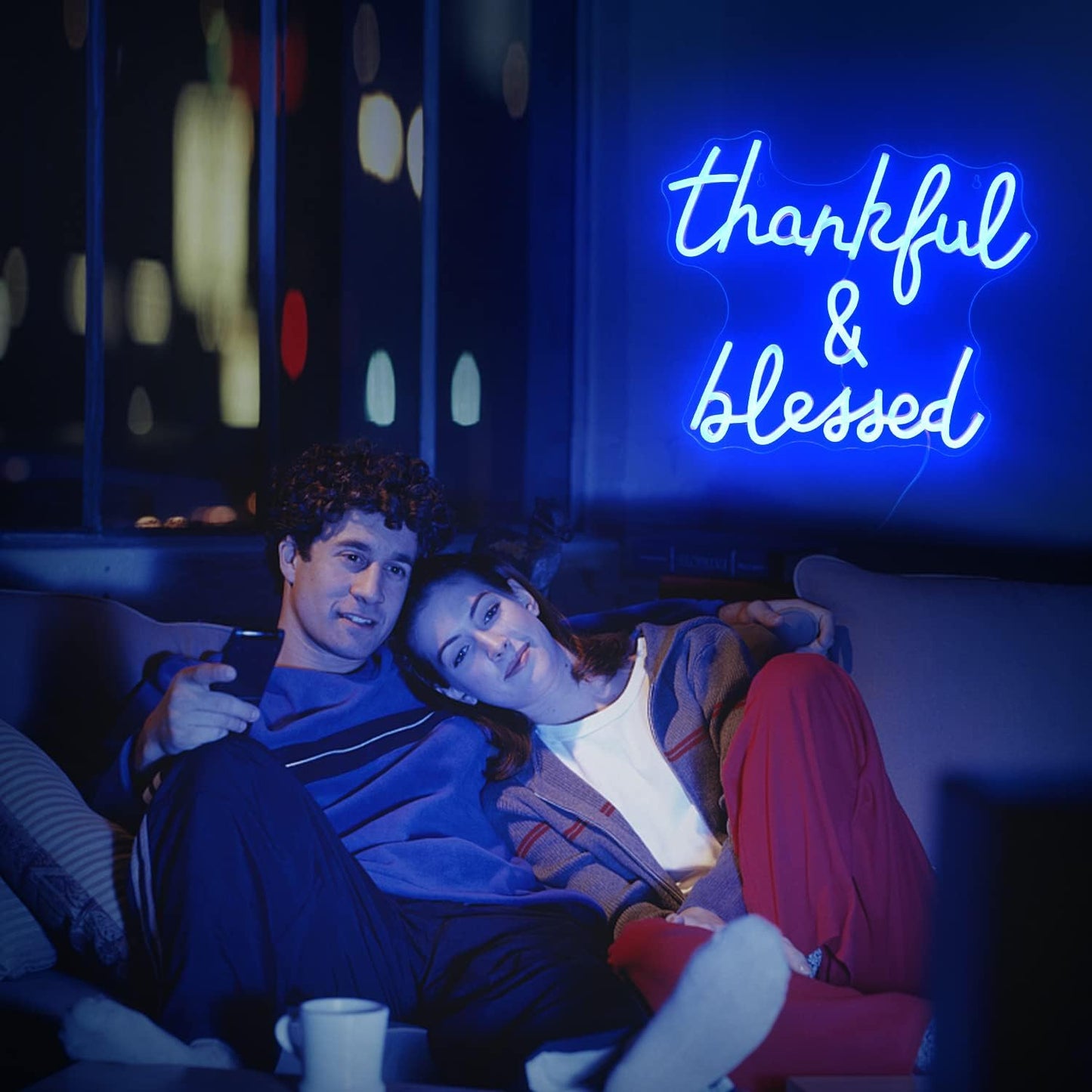 Thankful Blessed" Neon Sign – LED Wall Light for Home & Cozy Room Decor - Deen neon