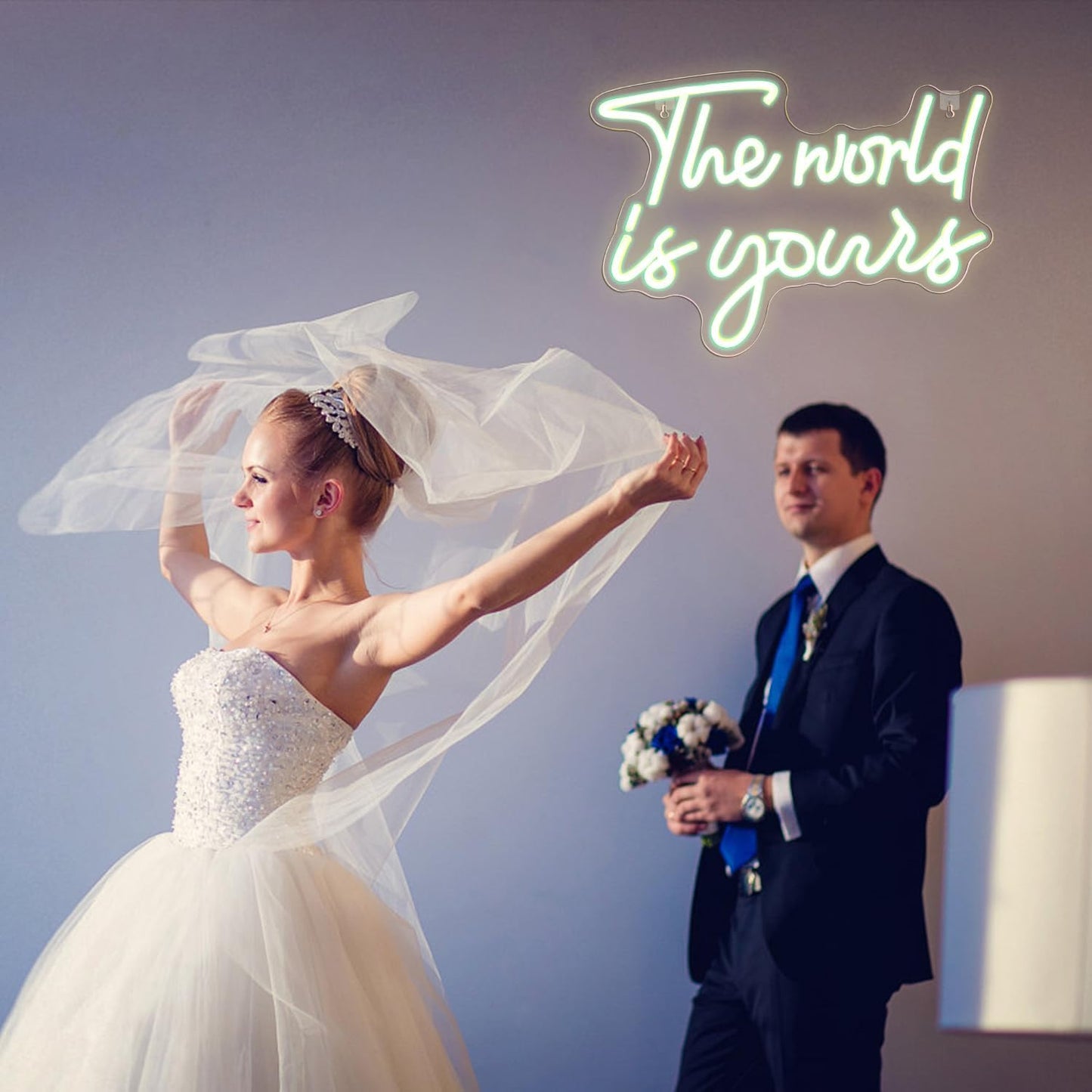 The world is your neon sign in warm white LED light, inspirational wall decor