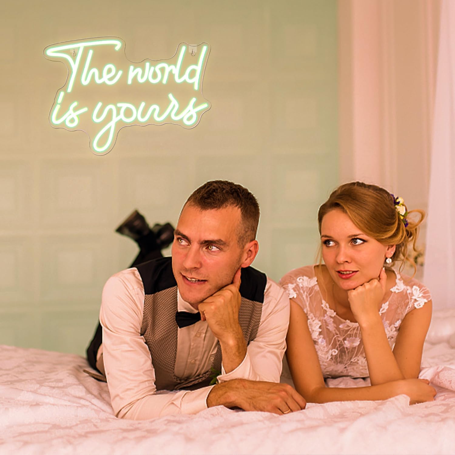The world is your neon sign in warm white LED light, inspirational wall decor