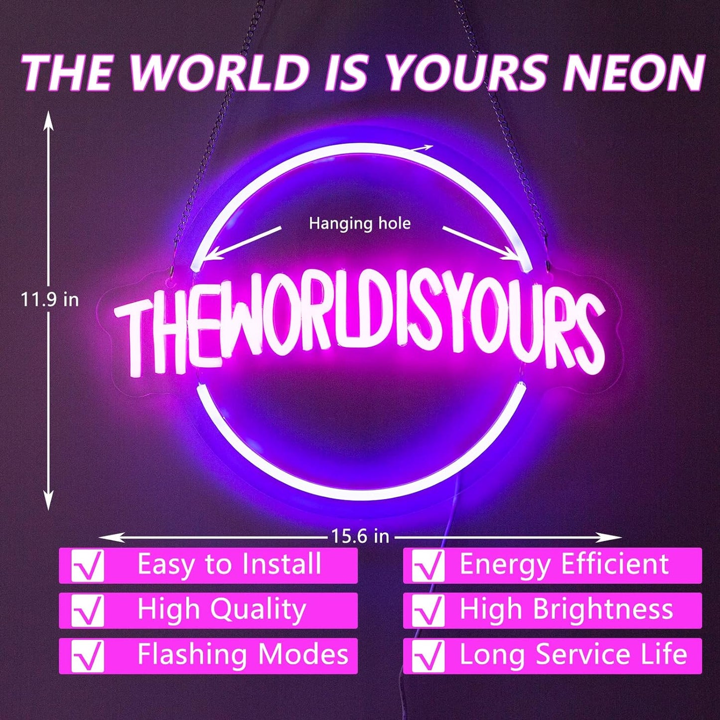 The World Is Yours Globe Neon Sign - LED Wall Light for Home & Business