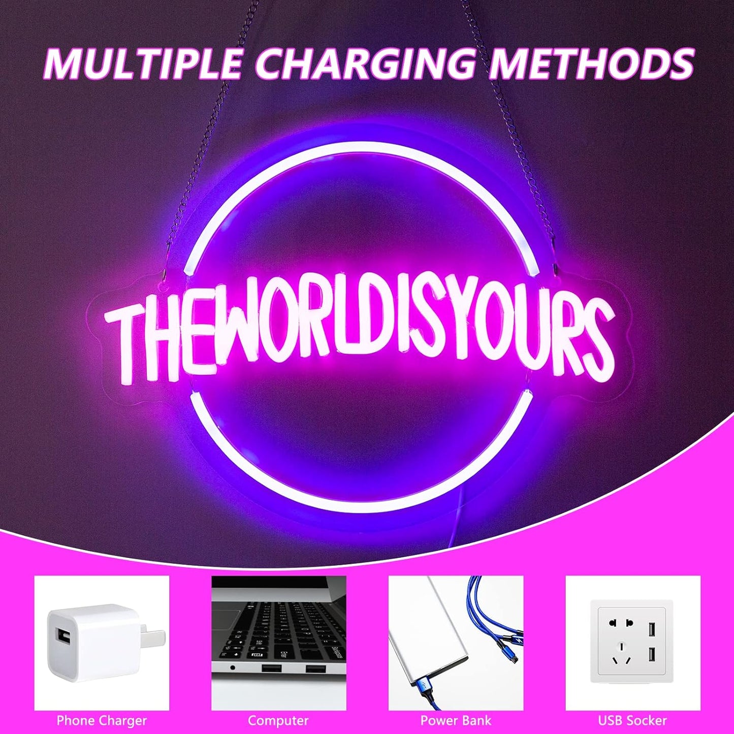 The World Is Yours Globe Neon Sign - LED Wall Light for Home & Business