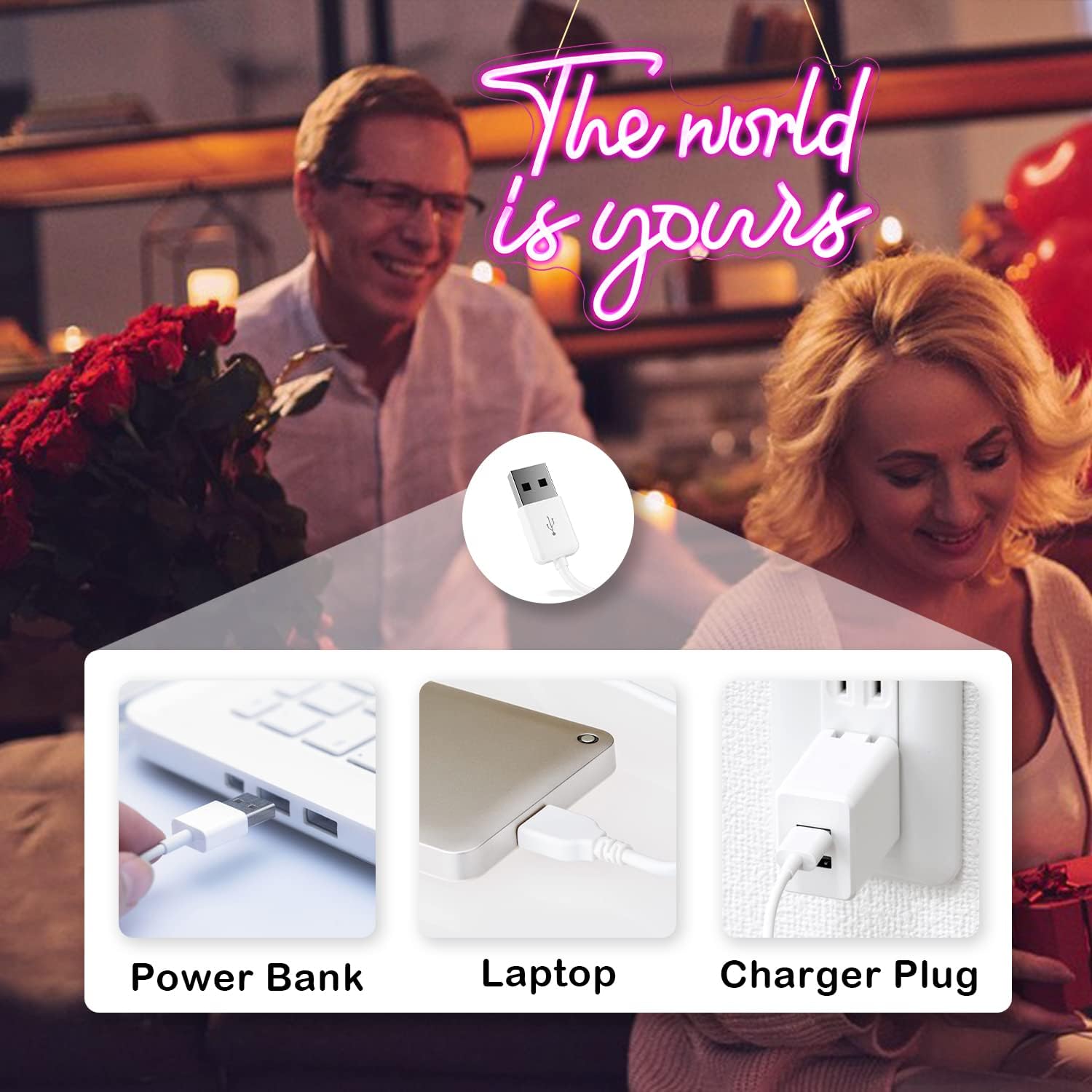 The World Is Yours Neon Sign - Pink LED Light for Inspirational & Aesthetic Decor - Deen neon