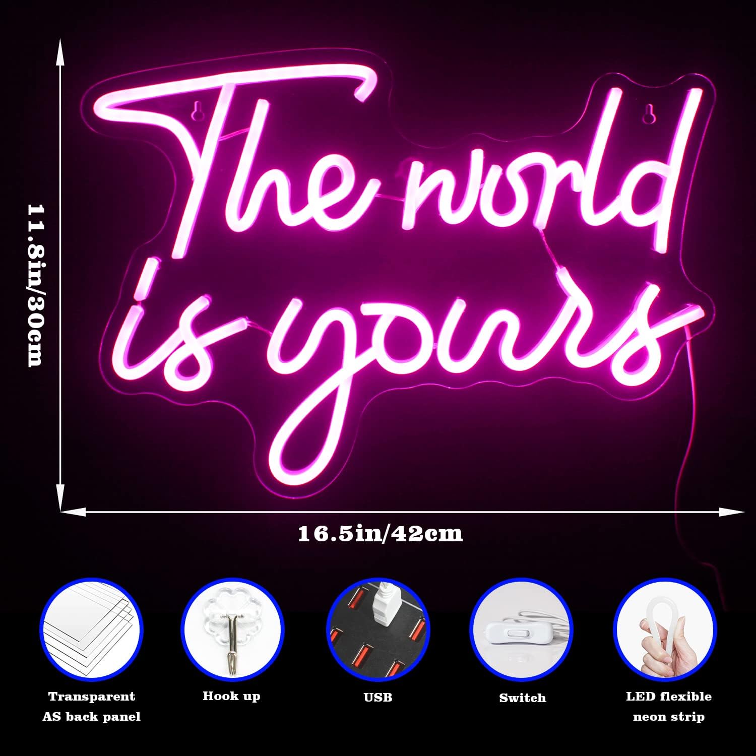 The World Is Yours Neon Sign - Pink LED Light for Inspirational & Aesthetic Decor - Deen neon