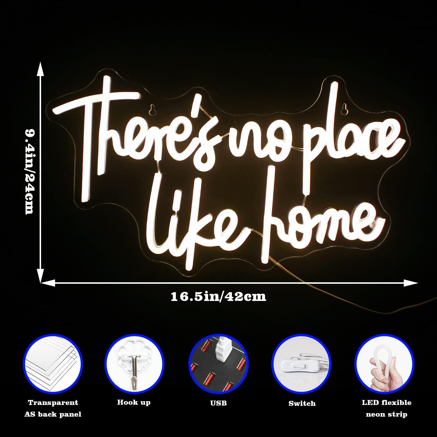 There is No Place Like Home Neon Sign - LED Wall Light for Home Decor, Living Room & Bedroom - Deen neon