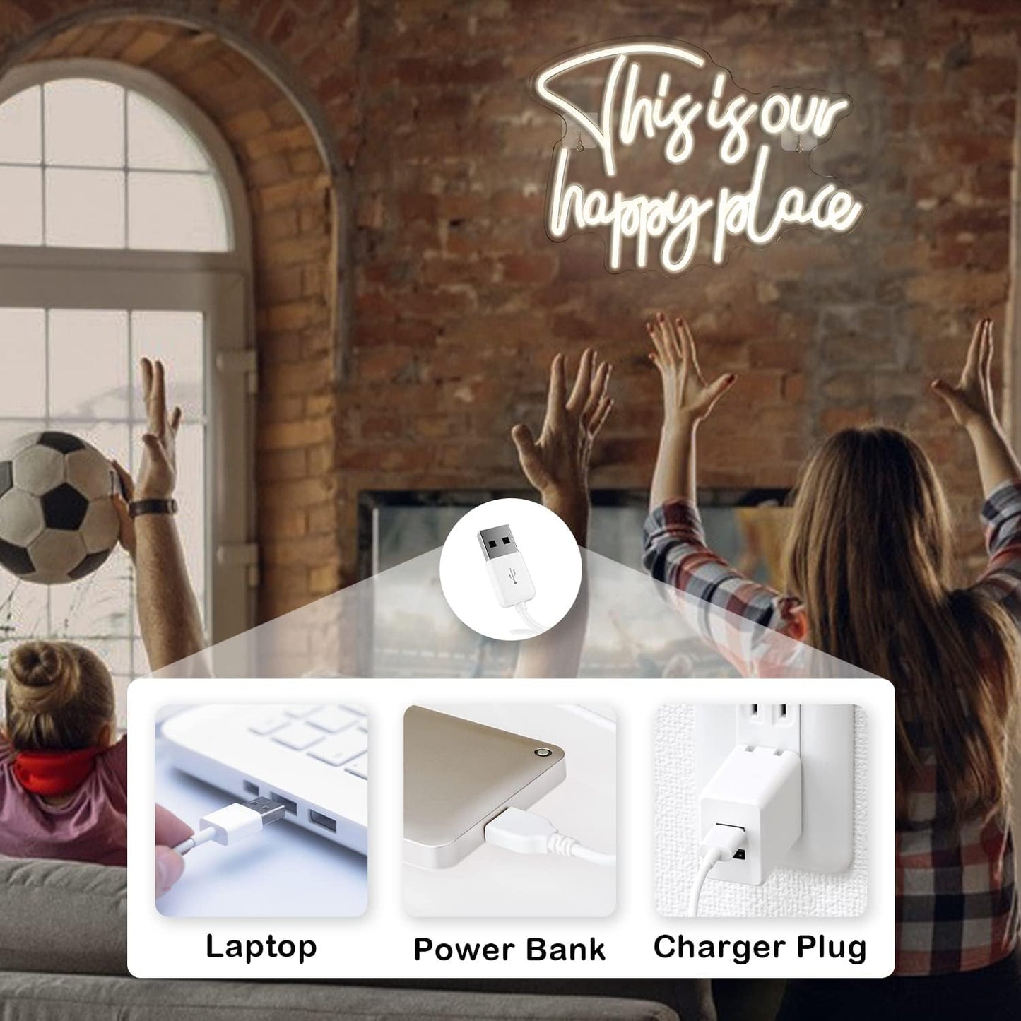 This Is Our Happy Place Neon Sign - LED Wall Light for Cozy Home & Cafe Decor