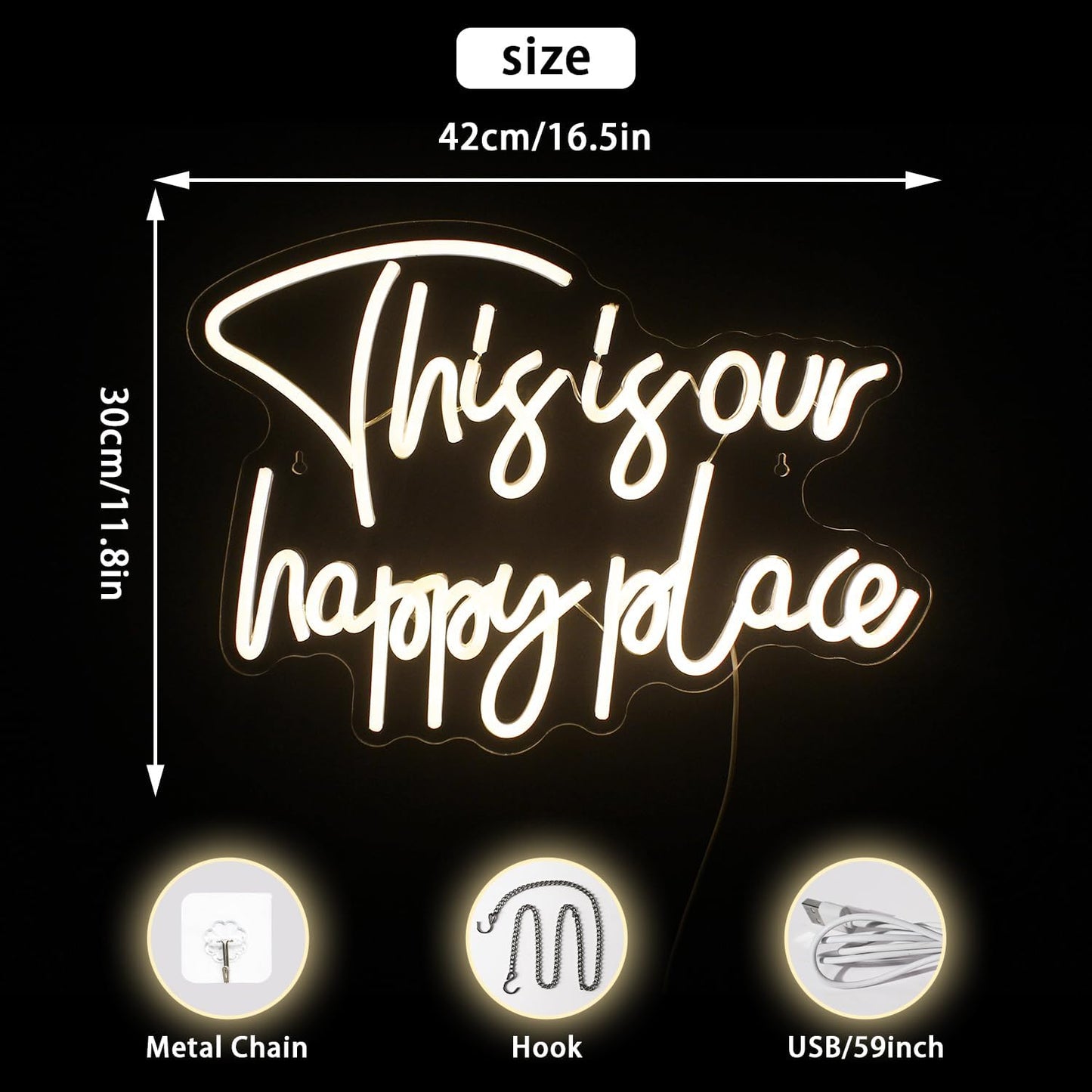This Is Our Happy Place Neon Sign - LED Wall Light for Cozy Home & Cafe Decor