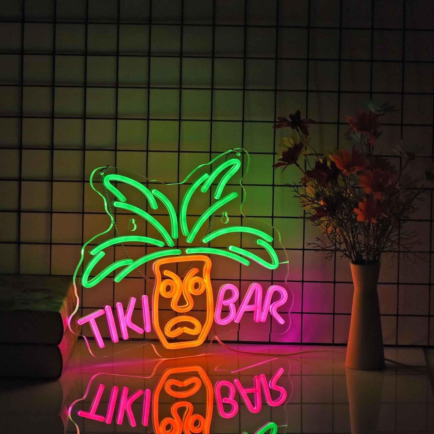 TIKI BAR neon sign with LED light – tropical decor for bar, home or beach party