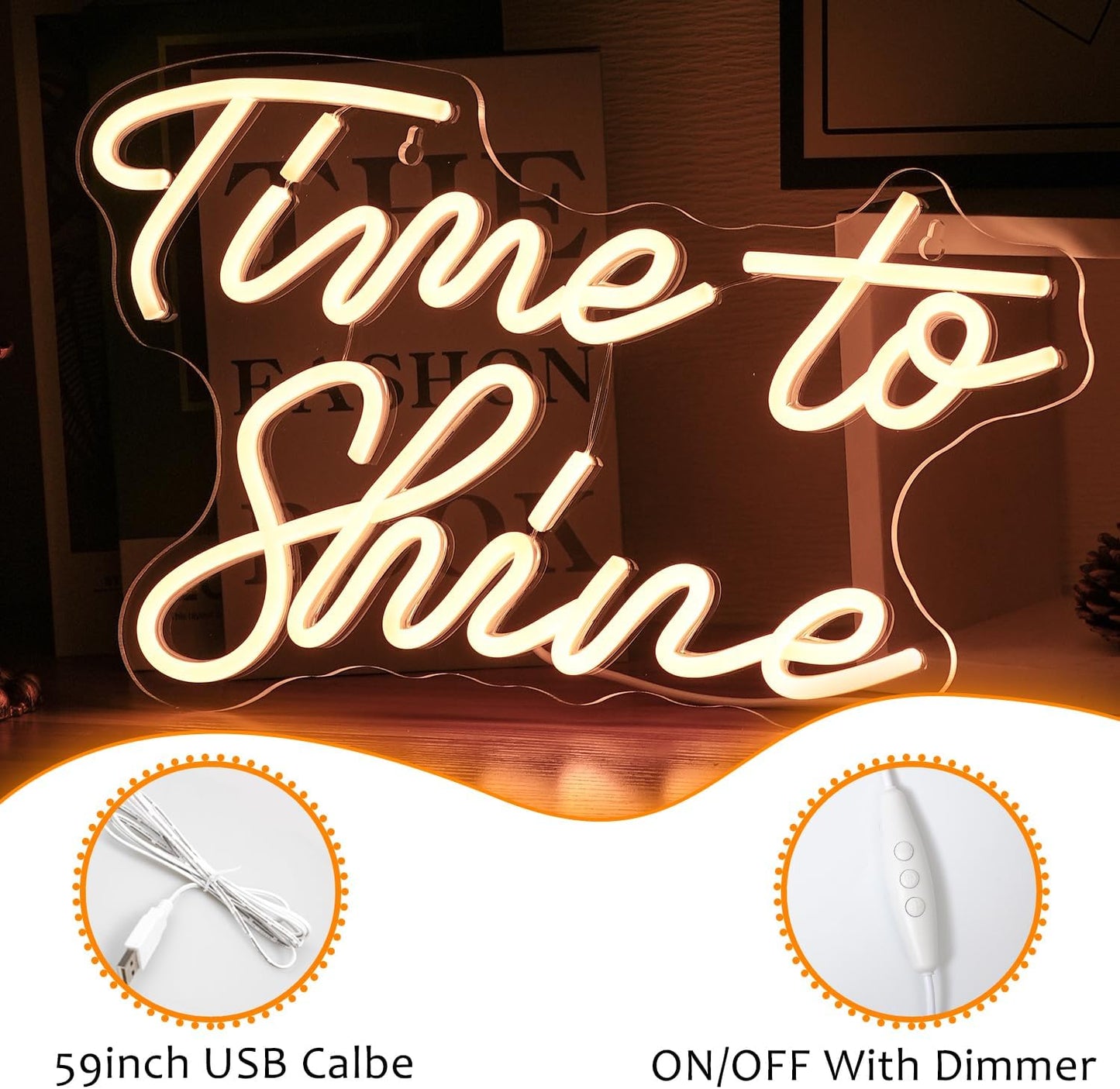 Time to Shine neon sign in LED – pink motivational wall light for home or office