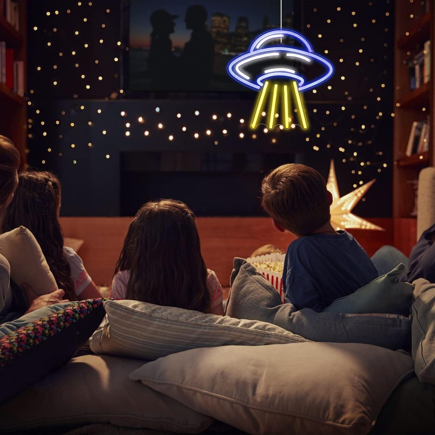 UFO neon sign – Glowing LED wall light for space lovers, alien-themed rooms, and futuristic decor setups