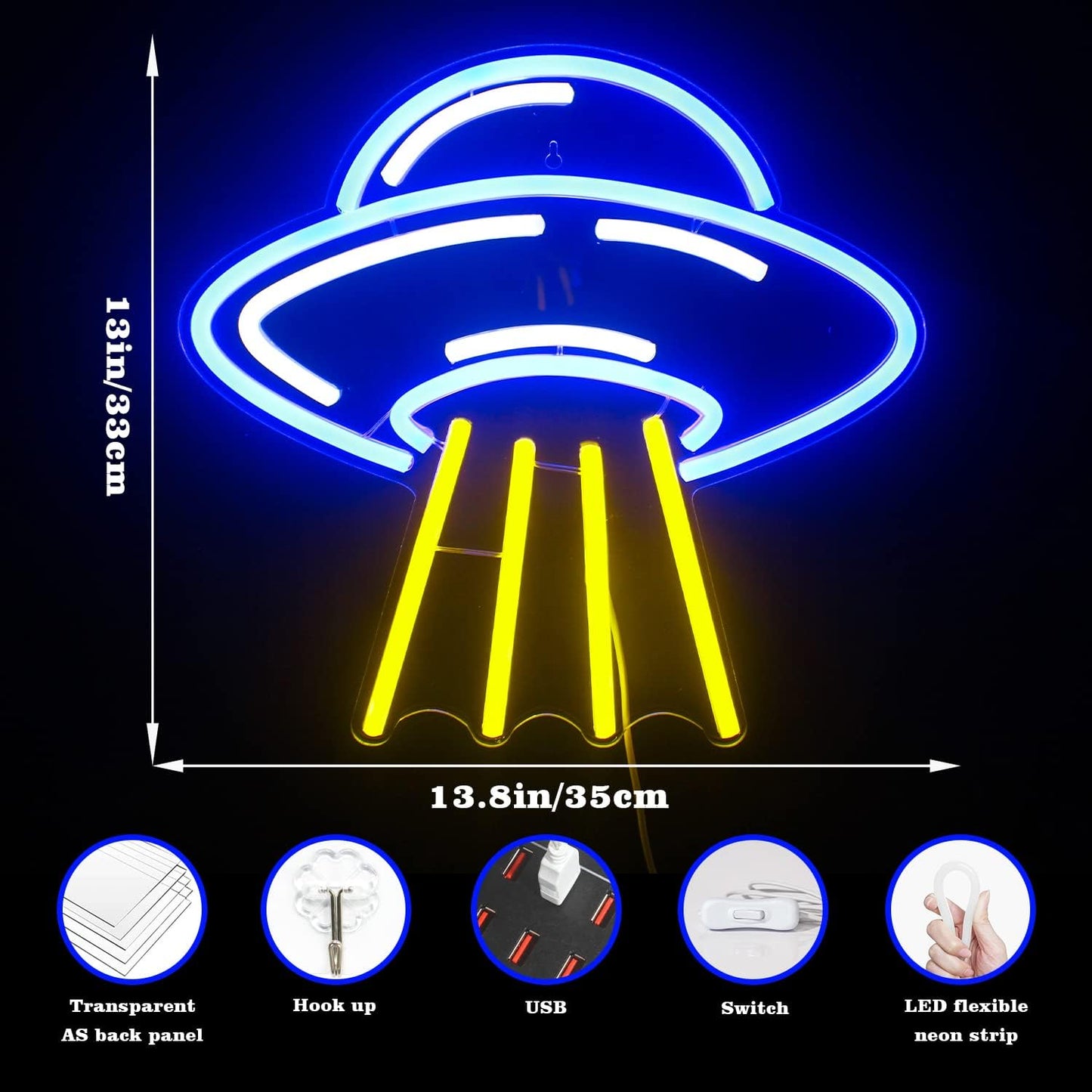 UFO neon sign – Glowing LED wall light for space lovers, alien-themed rooms, and futuristic decor setups