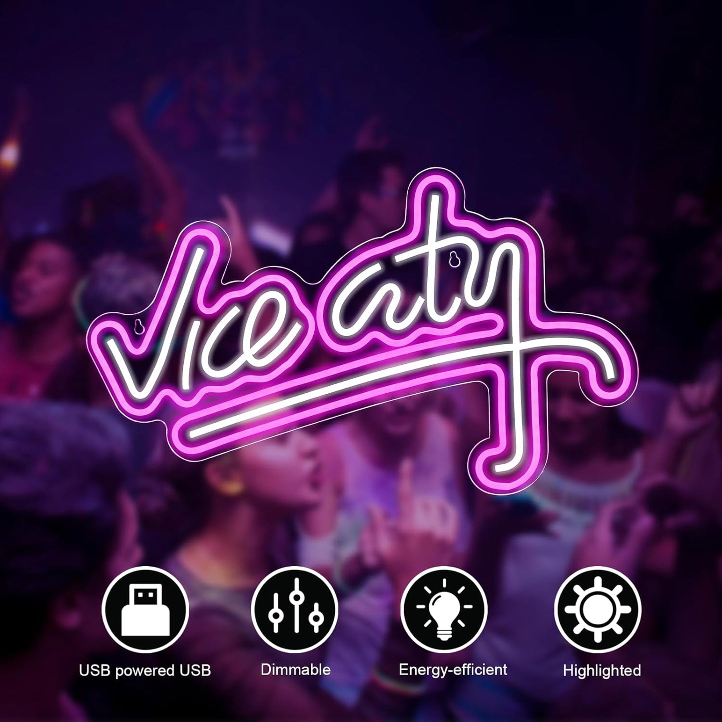 VICE CITY neon LED sign in pink and blue with retro Miami design aesthetic